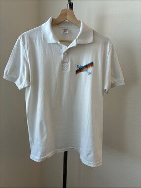 Vintage 80s sz L Rainbow Classic 1984 Polo Style White Knits by Stedman